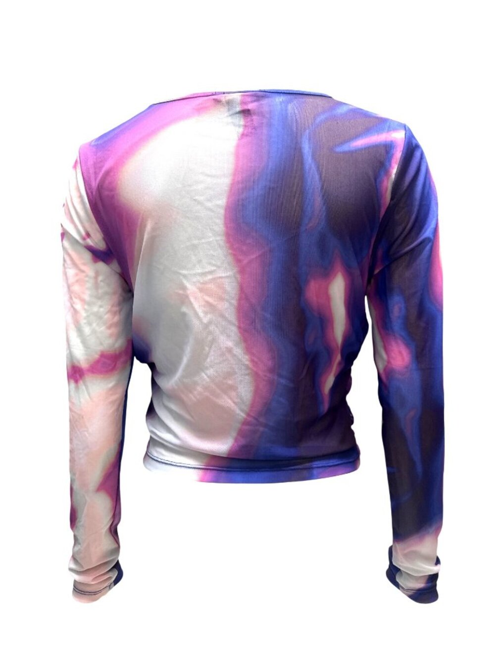 Forever 21 Size L Purple Blue Abstract Mesh Top Y2K Clubwear Futuristic Vibe Lux - Picture 4 of 10